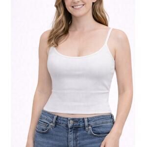 New NUX Women's White Ribbed Stretch Cropped Cami Top Size L